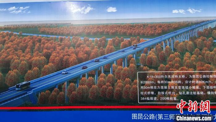 大橋穿越近3000米的原始胡楊林保護區(qū)。圖為工程效果圖。　史玉江 攝