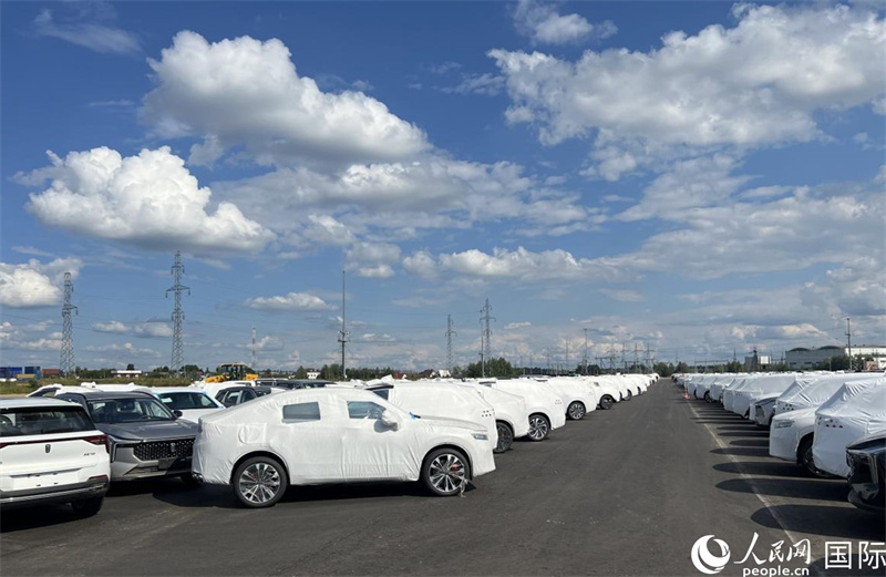 莫斯科別雷拉斯特物流中心內(nèi)的中國品牌汽車。人民網(wǎng)記者 申佳平攝