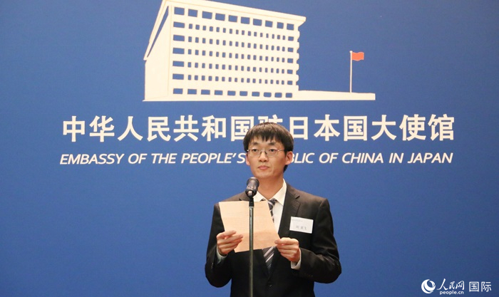 獲獎學(xué)生代表、大阪大學(xué)博士生劉亞飛發(fā)表感言。人民網(wǎng) 許可攝