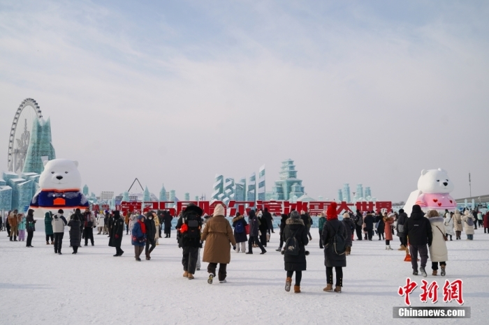 1月4日，第25屆哈爾濱冰雪大世界內(nèi)的冰雕吸引游客觀看。白天的冰雪大世界，游客仿佛置身現(xiàn)實(shí)版“冰雪奇緣”。<a target='_blank' href='/'><p  align=
