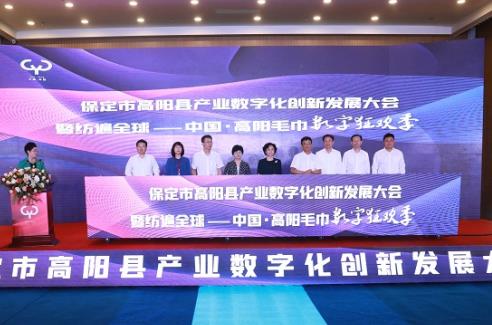 高陽縣產(chǎn)業(yè)數(shù)字化創(chuàng)新發(fā)展大會(huì)暨毛巾數(shù)字狂歡季啟動(dòng)。班靜怡攝