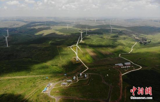 6月28日，河北張家口張北草原上大片風(fēng)力發(fā)電的“風(fēng)車”規(guī)模宏大。 中新社記者 楊艷敏 攝