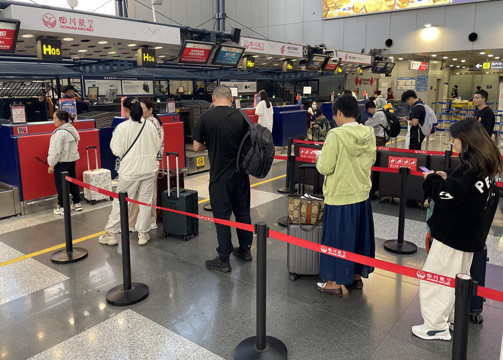 旅客在首都機場排隊辦理登機手續(xù)。人民網記者 喬雪峰攝