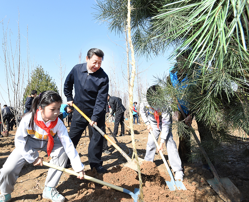 2015年4月3日，習(xí)近平總書記同大家一起植樹。