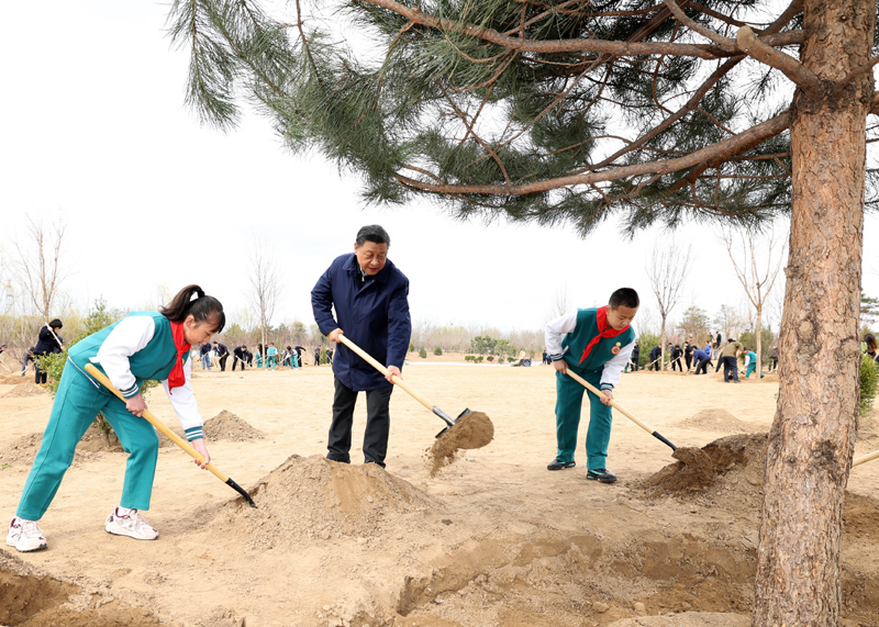 2022年3月，習(xí)近平總書記來到北京市大興區(qū)黃村鎮(zhèn)參加首都義務(wù)植樹活動，同大家一起植樹。新華社記者 黃敬文 攝