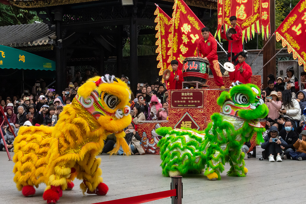 圖為廣東省佛山市祖廟的醒獅表演。
