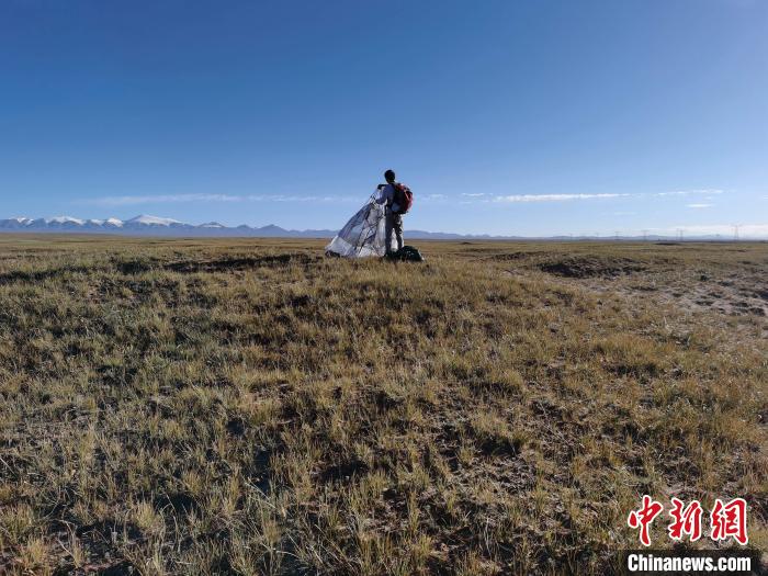 圖為索南達(dá)杰保護(hù)站保護(hù)隊(duì)員在可可西里找到露營(yíng)的葉某?！∴嚭Ｆ?攝