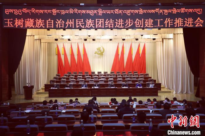 圖為玉樹州民族團結(jié)進步創(chuàng)建工作推進會現(xiàn)場?！『F龍 攝