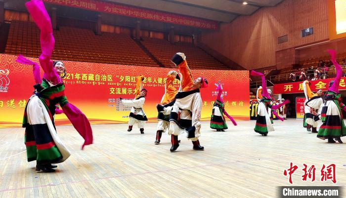 圖為西藏老年舞蹈隊齊跳傳統(tǒng)鍋莊舞?！∝暽＠?攝